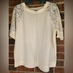 Lauren Jeans Co. Women's Ivory Lace Cotton Crew Neck Short Sleeve Blouse XL